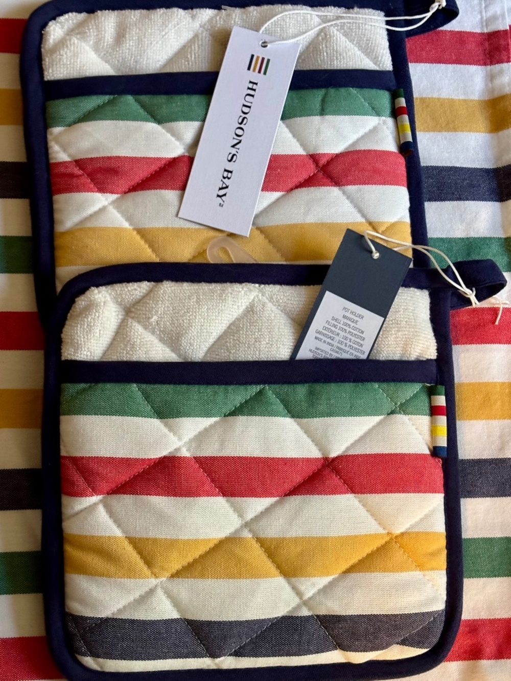 Bundle of TWO HBC Stripes Potholders. New with tags.